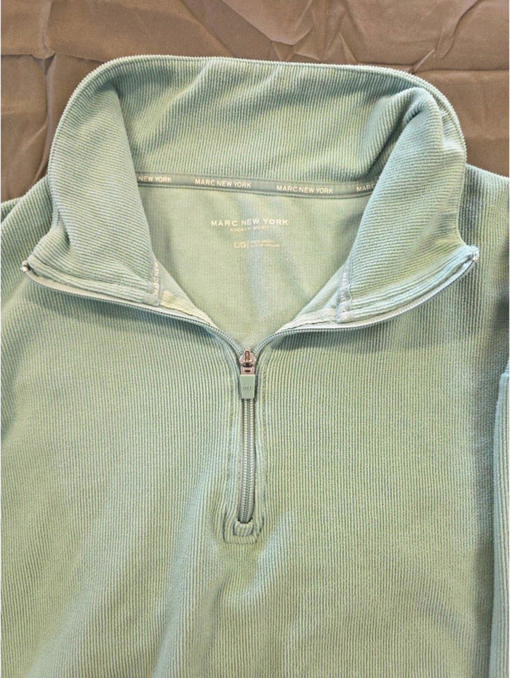 Marc New York Knit Hoodie Unisex Adults L Green 1/4 Zip Mock Neck Pockets